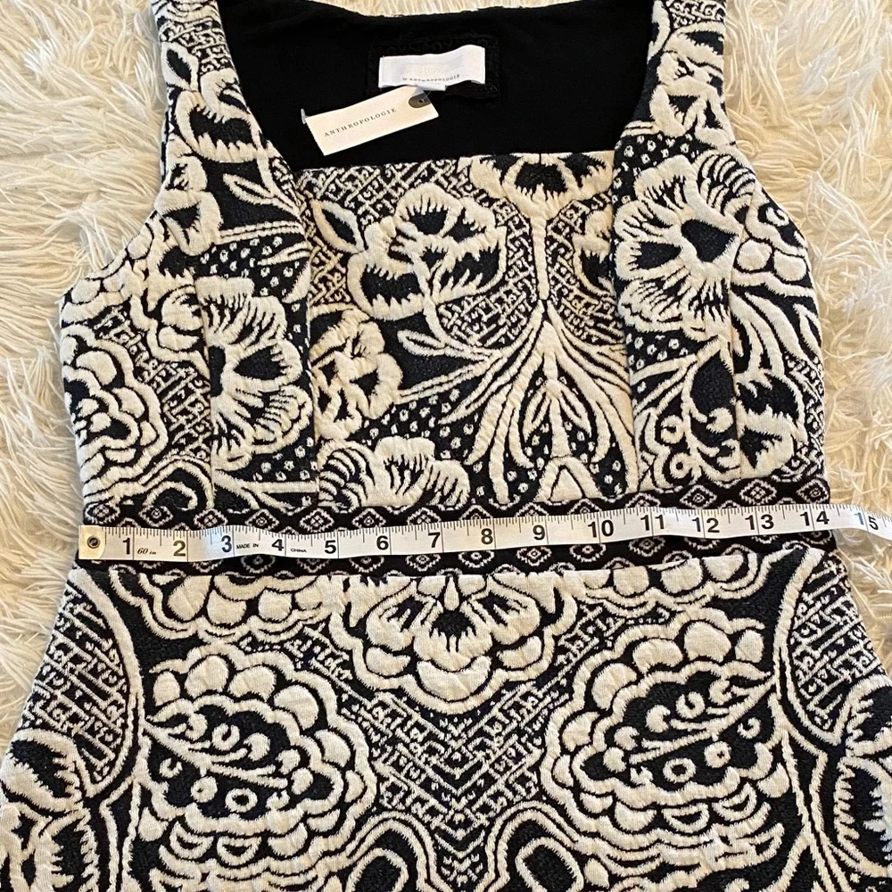 Anthropologie Black Ivory Jacquard Dress Size S Structured Fit & Flare NWT - Picture 7 of 13